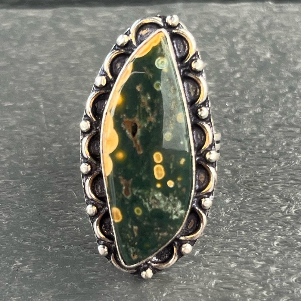 Natural Ocean Jasper; 925 Silver Plated Band; Handmade Ring; NWOT; US7